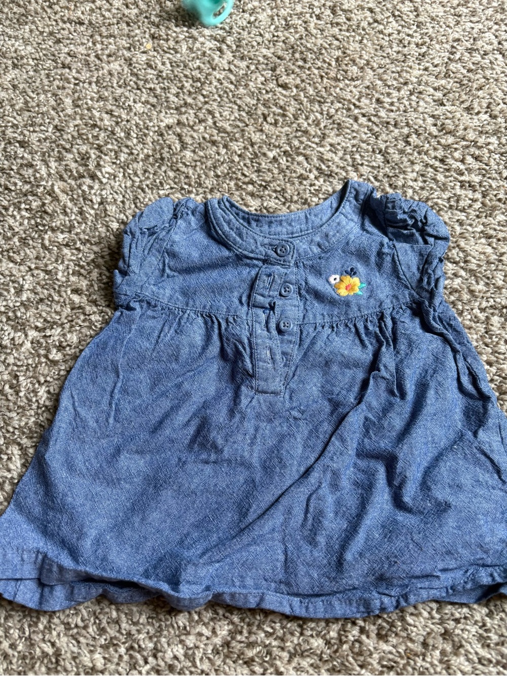 Carter's denim-look blue short sleeve top with yellow flower